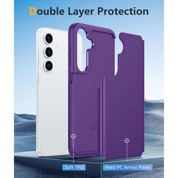 FNTCASE Samsung Galaxy S24 Dual Layer Rugged Non-Slip Textured 6.2inch Purple - Picture 3 of 4